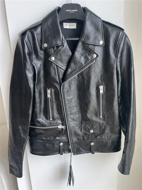 ysl moto jacket black white|motorcycle jacket in plunged lambskin .